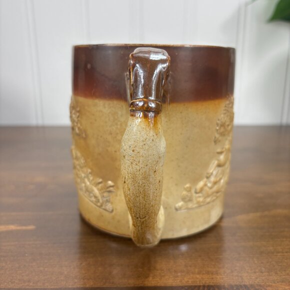 Antique Salt Glaze Hunting Mug with Hound Handle 1800s Stoneware Tankard - Picture 5 of 14